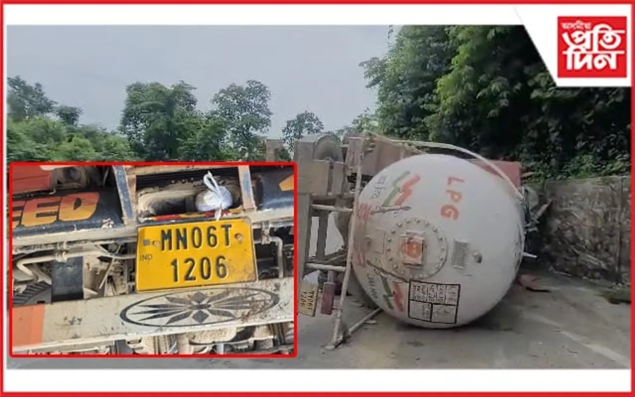 লামডিঙৰ ৰাজপথত বাগৰিল এল পি জি গেছ পৰিবাহী টেংকাৰ...